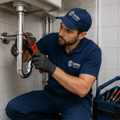 Encanador realizando manutenção hidráulica